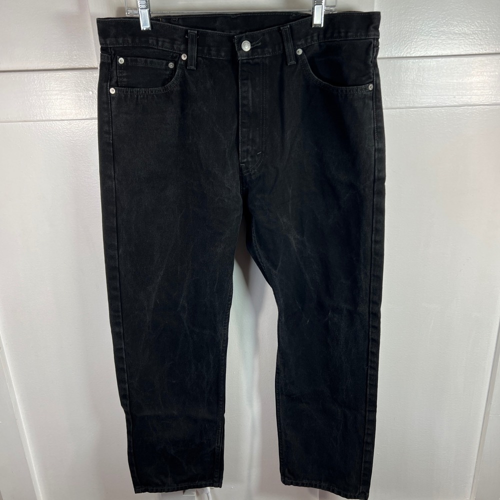 Levis 505 Regular Fit Black Straight Leg Jeans Mens 38x30 Cotton Denim